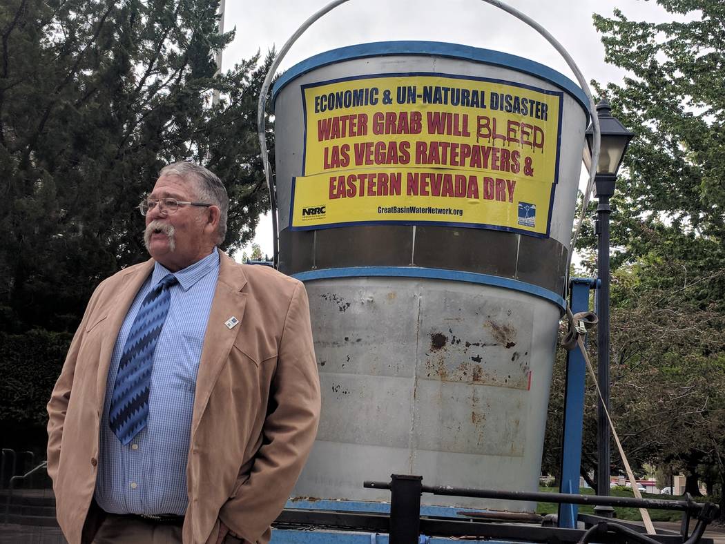 Sen. Pete Goicoechea, R-Eureka, speaking during a demonstration outside of the Nevada Legislatu ...