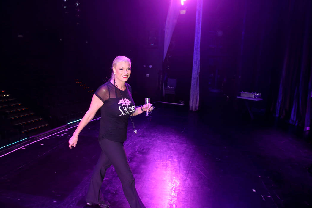 Co-creator Stacy Law-Blind walks on stage during a preview of Showgirl Bootcamp at Saxe Theater ...