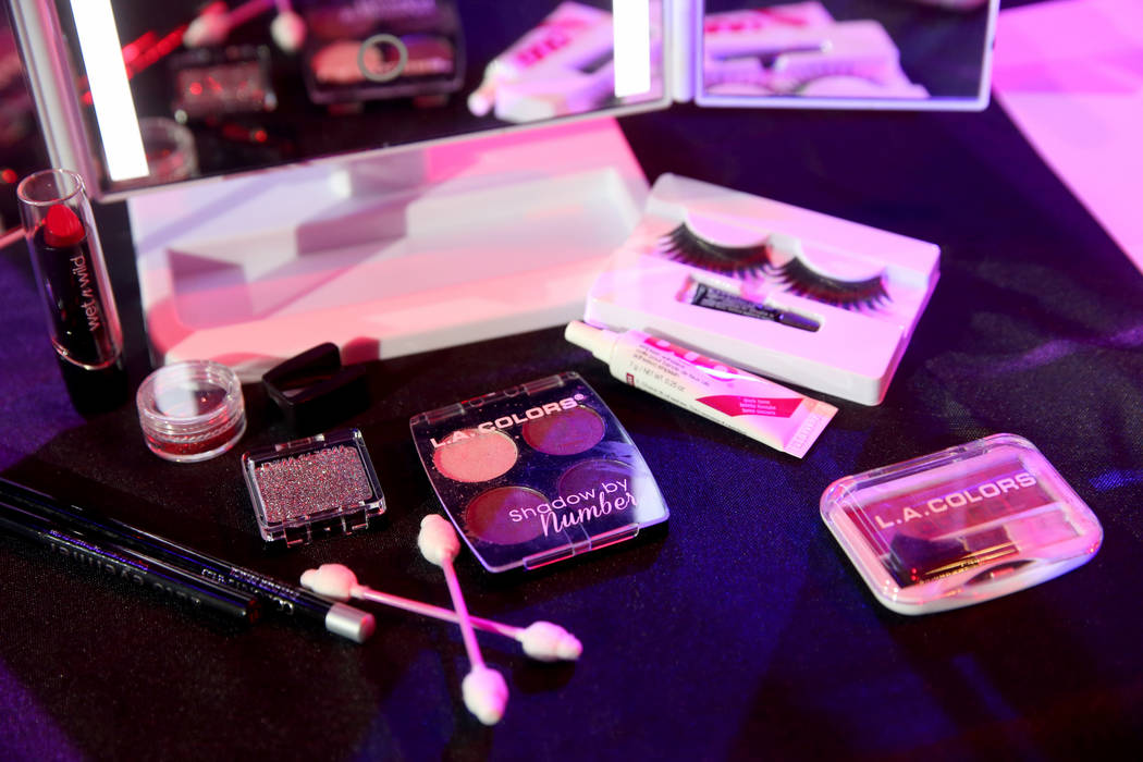 Makeup on stage during a preview of Showgirl Bootcamp at Saxe Theater in Miracle Mile Shops in ...