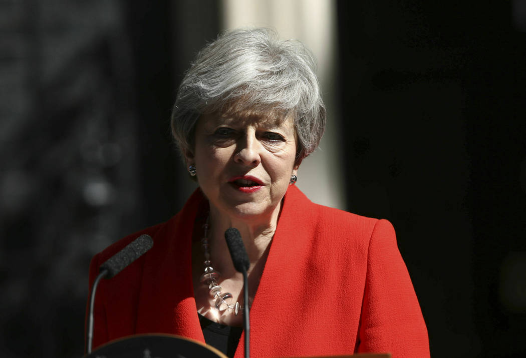 Britain's Prime Minister Theresa May makes a statement outside at 10 Downing Street in London, ...