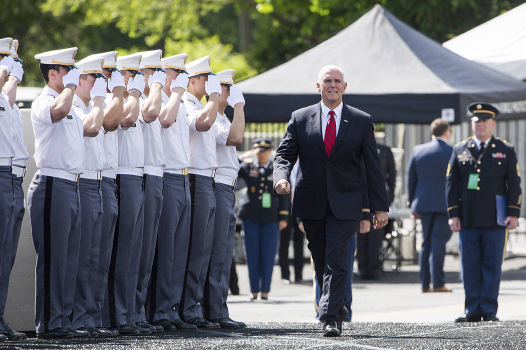 Vice President Mike Pence walks into Michie Stadium during graduation ceremonies at the United ...