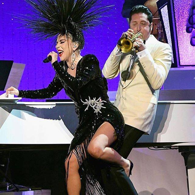 Lady Gaga performs with bandleader Brian Newman in "Jazz + Piano" at Park Theater on Jan. 20, 2 ...