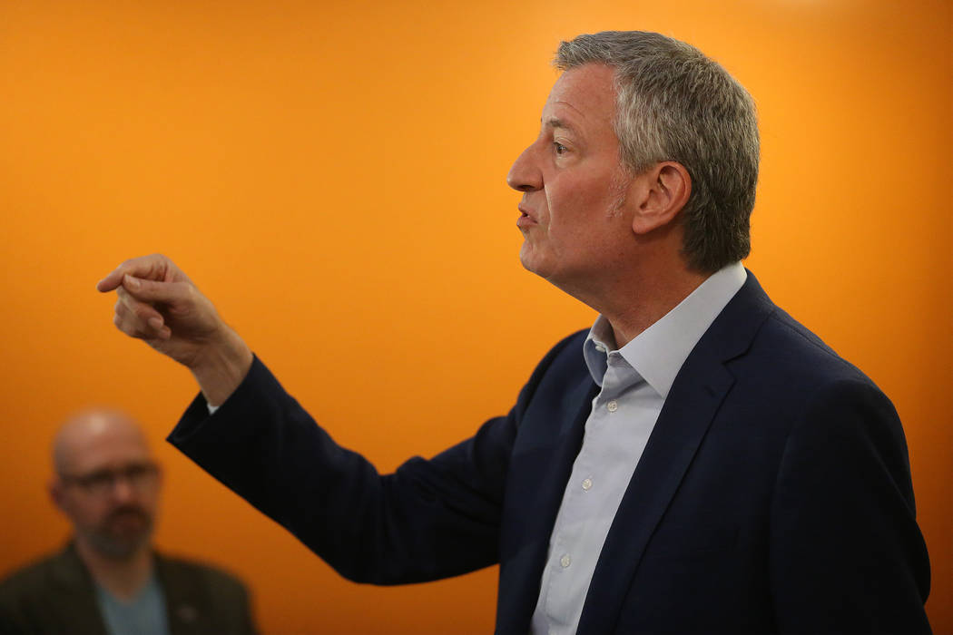 New York Mayor Bill de Blasio, a Democratic presidential candidate, speaks during a campaign st ...