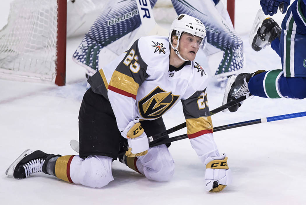 Vegas Golden Knights' Daniel Carr plays during the second period of an NHL hockey game Thursday ...