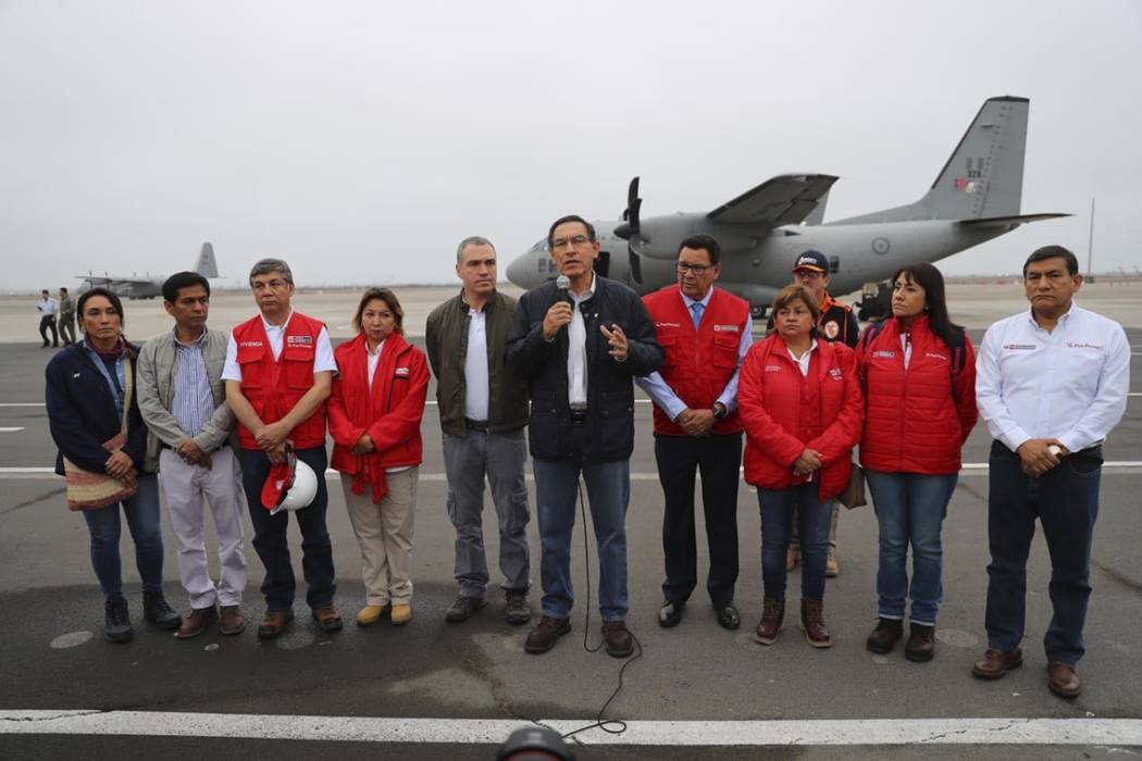 In this photo provided by the Government Palace Press Office, Peru's President Martin Vizcarra, ...