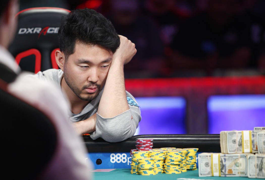 John Cynn on day three of the main event final table at the World Series of Poker tournament at ...