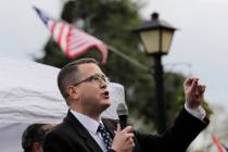 In a Jan. 18, 2019, file photo, Rep. Matt Shea, R-Spokane Valley, speaks at a gun-rights rally ...