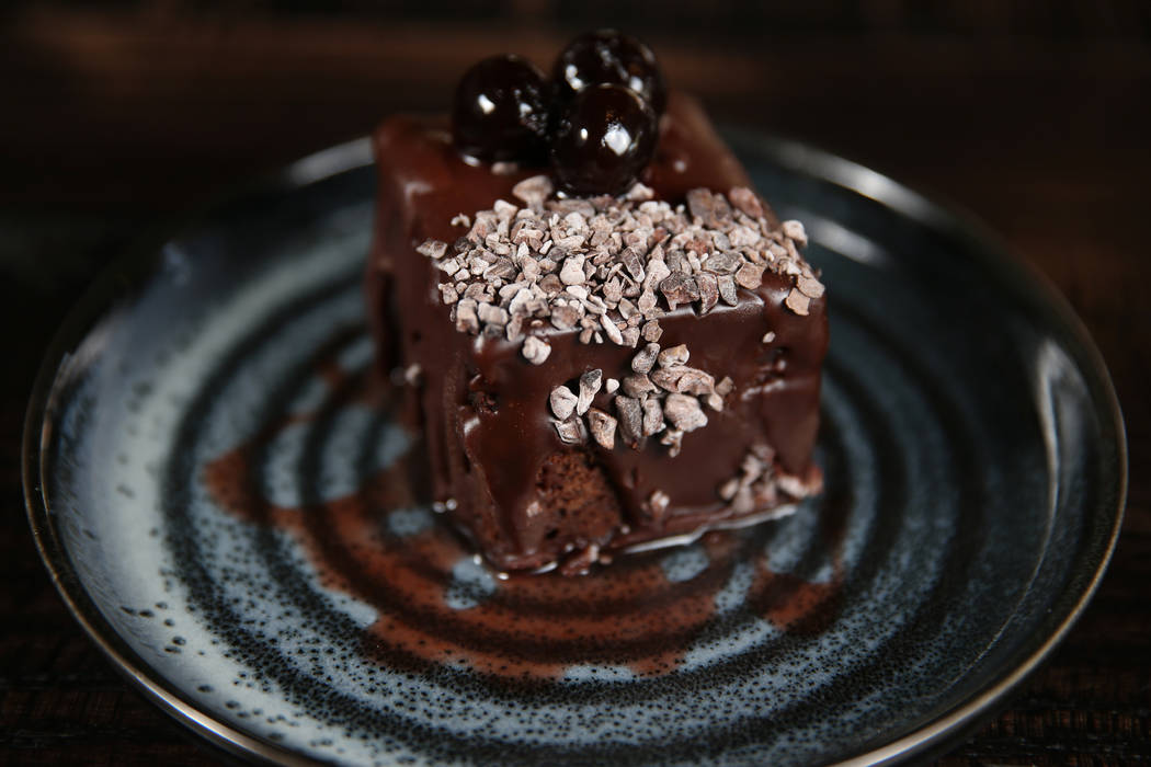 The chocolate stout cake at the Kitchen at Atomic in Las Vegas, Friday, May 24, 2019. (Erik Ver ...