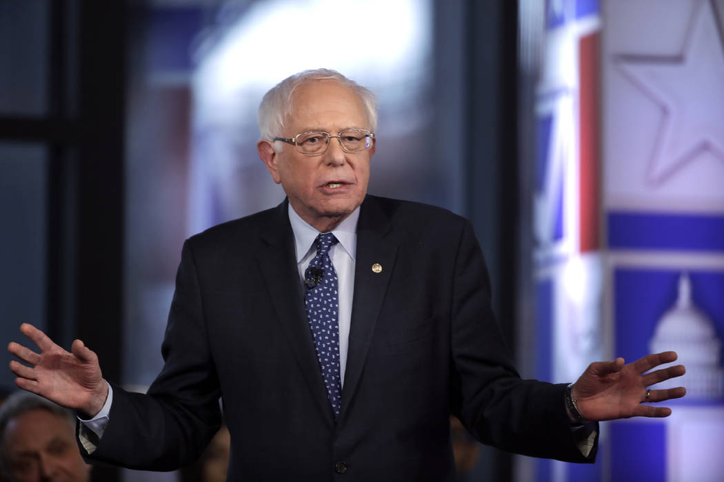 Democratic presidential candidate Sen. Bernie Sanders, I-Vt., speaks April 15, 2019, during a F ...