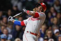 Philadelphia Phillies' Odubel Herrera bats against the Chicago Cubs during the fifth inning of ...