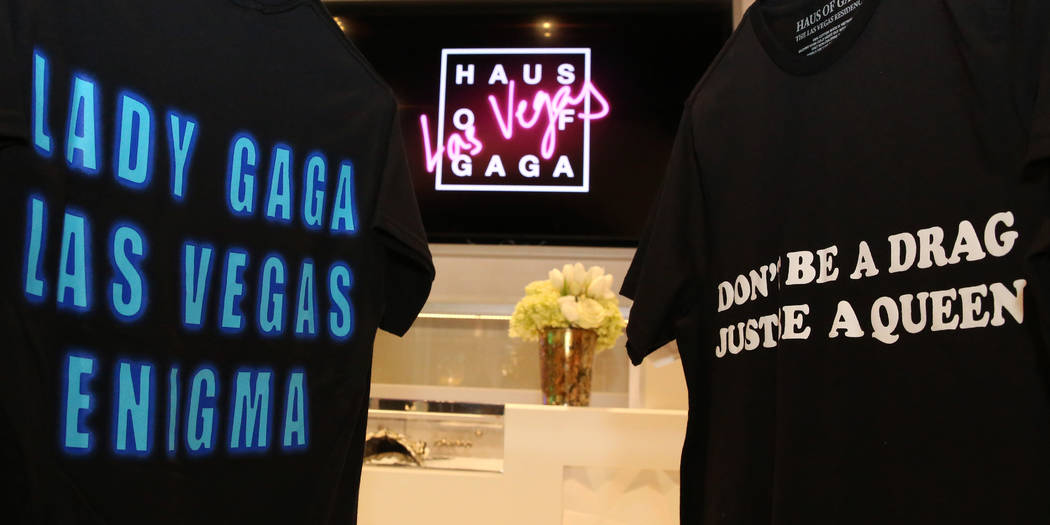 T-shirts are displayed at Haus of Gaga store during a media preview on Wednesday, May 29, 2019, ...