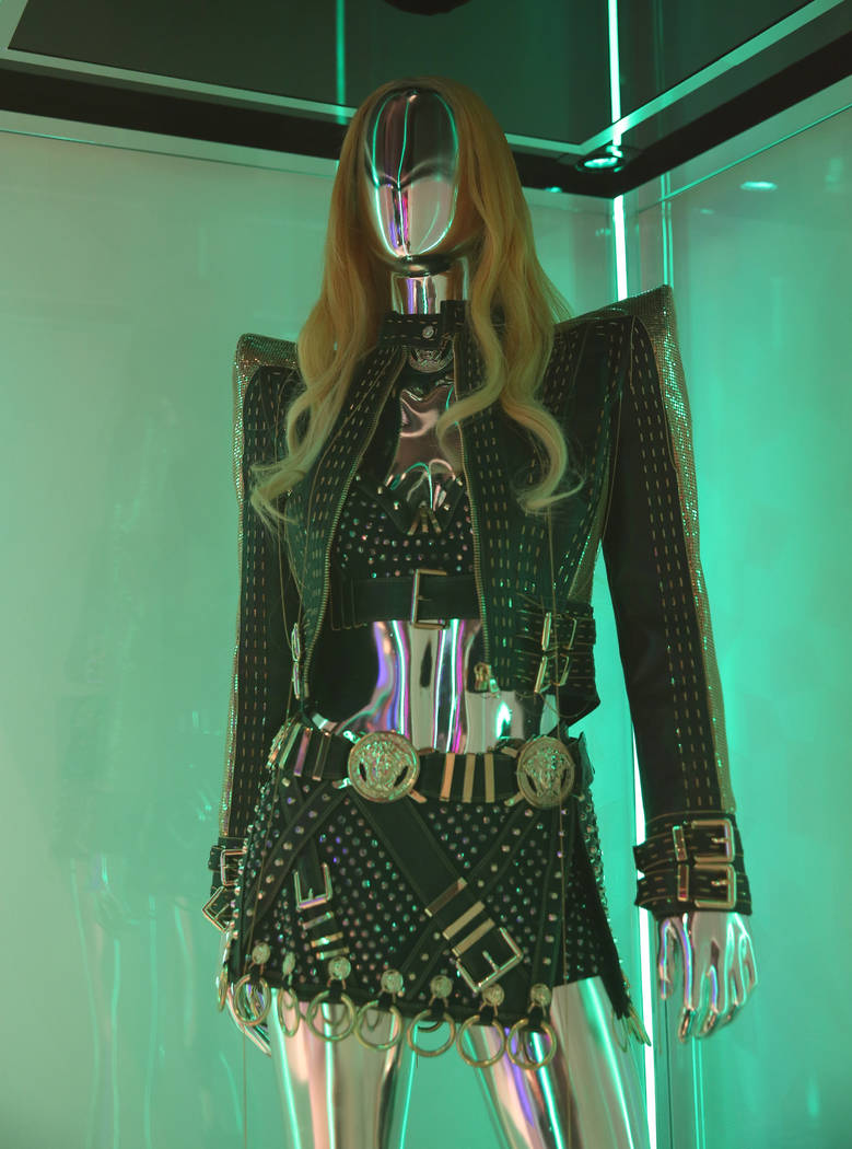 Custom "Gold/Black'' ensemble worn by Lady Gaga is displayed at Haus of Gaga store during ...