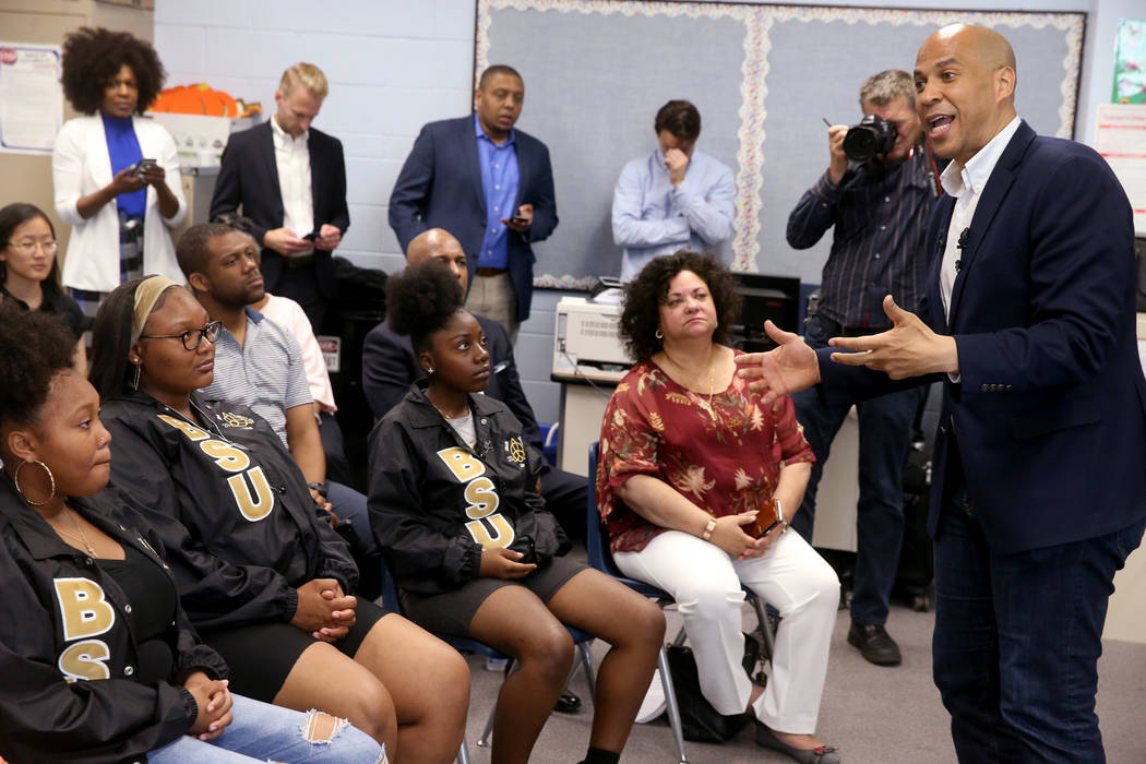 Presidential hopeful Sen. Cory Booker, D-N.J., speaks during Student Conversation with Cory hos ...