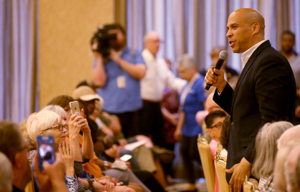 Presidential hopeful Sen. Cory Booker, D-N.J., speaks during a meet-and-greet at the Anthem Cen ...