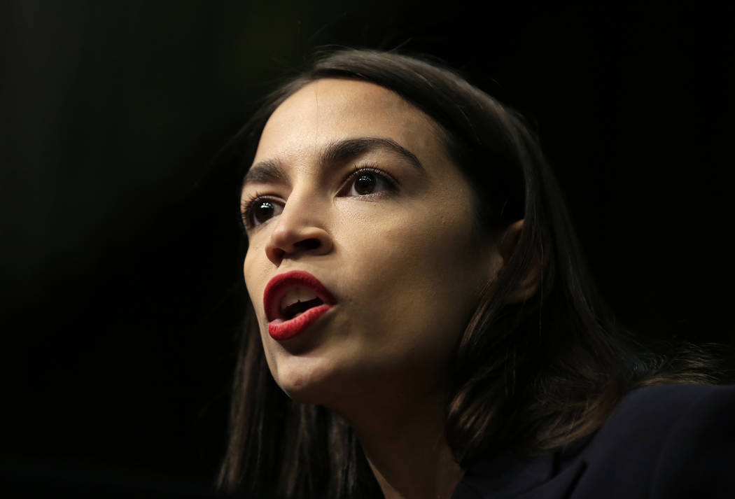 File - In this April 5 2019, file photo, Rep. Alexandria Ocasio-Cortez, D-N.Y., speaks during t ...