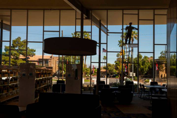 Exterior windows are cleaned as work continues on the new East Las Vegas Library, Las Vegas-Cla ...