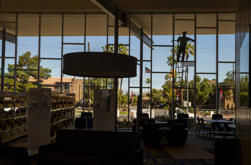 Exterior windows are cleaned as work continues on the new East Las Vegas Library, Las Vegas-Cla ...