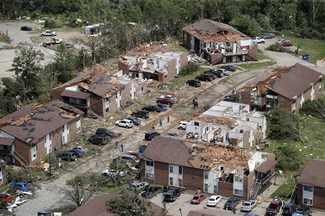 Tornado damage is seen May 23, 2019, in Jefferson City, Mo. Eight years to the day after a dev ...