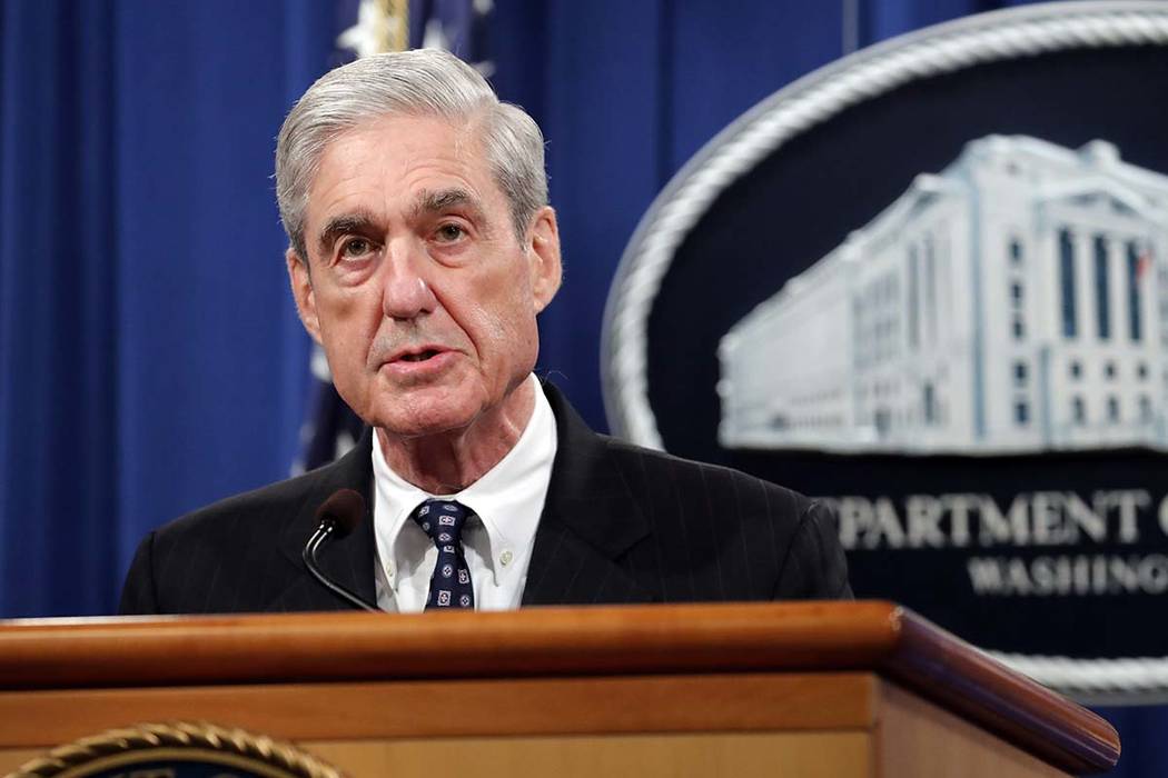 Special counsel Robert Muller speaks at the Department of Justice Wednesday, May 29, 2019, in W ...