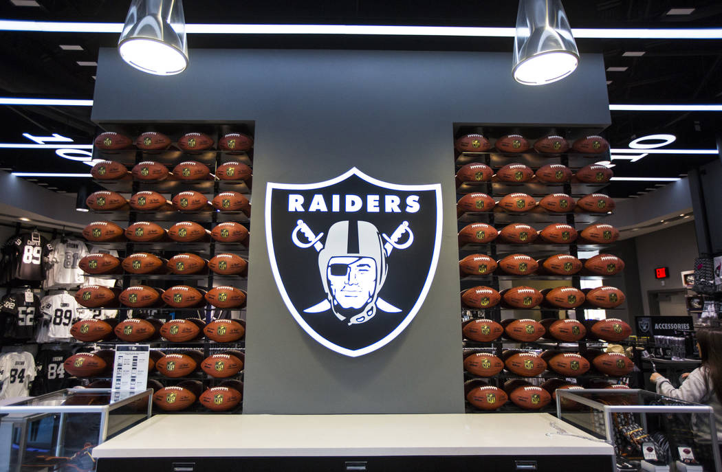 A view of the Raiders logo at The Raider Image store at the Galleria at Sunset mall in Henderso ...