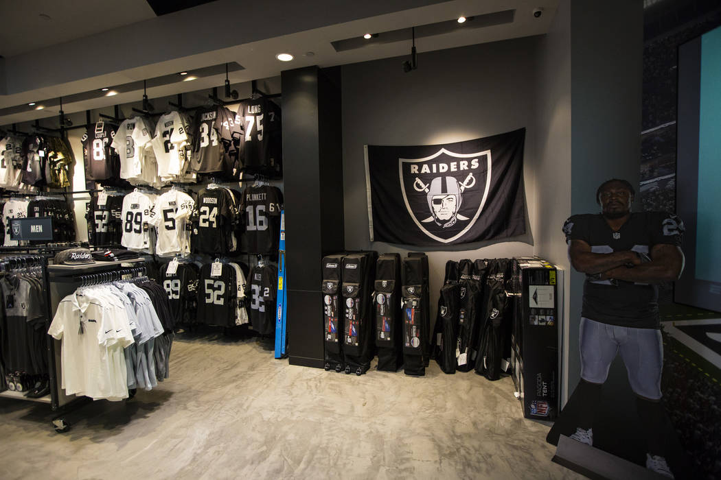A variety of Raiders apparel and other items at The Raider Image store at the Galleria at Sunse ...