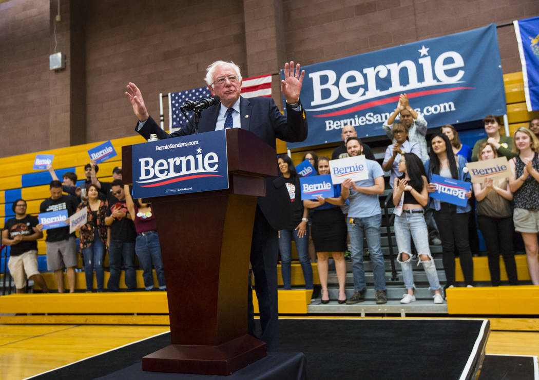 Democratic presidential candidate Sen. Bernie Sanders, I-Vt., speaks during a town hall event a ...