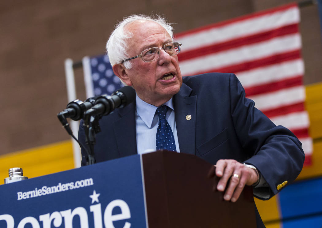 Democratic presidential candidate Sen. Bernie Sanders, I-Vt., speaks during a town hall event a ...