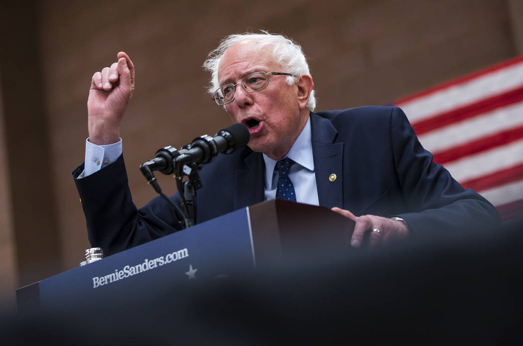 Democratic presidential candidate Sen. Bernie Sanders, I-Vt., speaks during a town hall event a ...