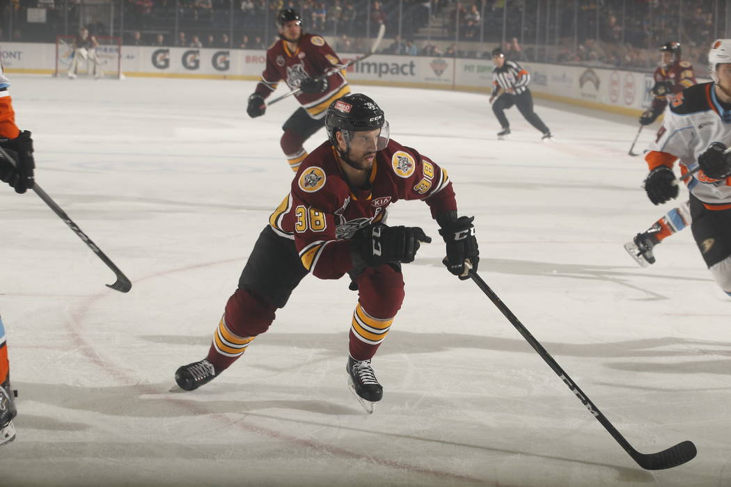 Chicago Wolves right wing Tomas Hyka (38) skates during the first period Monday, May 27, 2019, ...