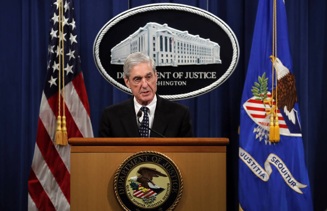 Special counsel Robert Mueller speaks at the Department of Justice Wednesday, May 29, 2019, in ...