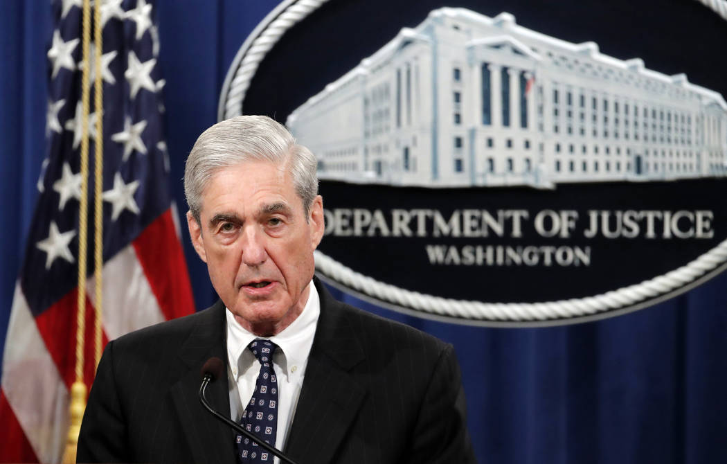 Special counsel Robert Mueller speaks at the Department of Justice Wednesday, May 29, 2019, in ...