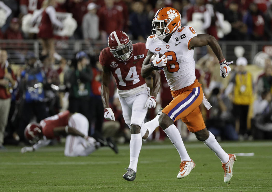 Clemson's Justyn Ross catches a touchdown pass during the second half of the NCAA college footb ...