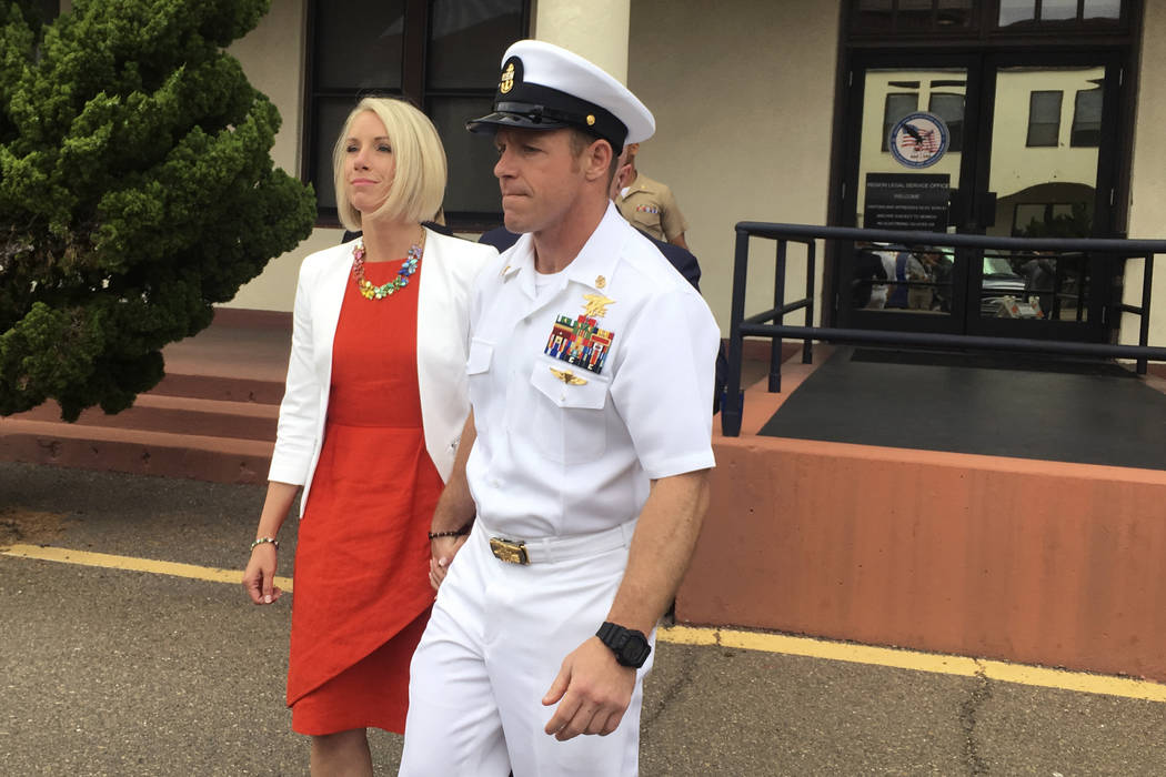 Navy Special Operations Chief Edward Gallagher leaves a military courtroom on Naval Base San Di ...