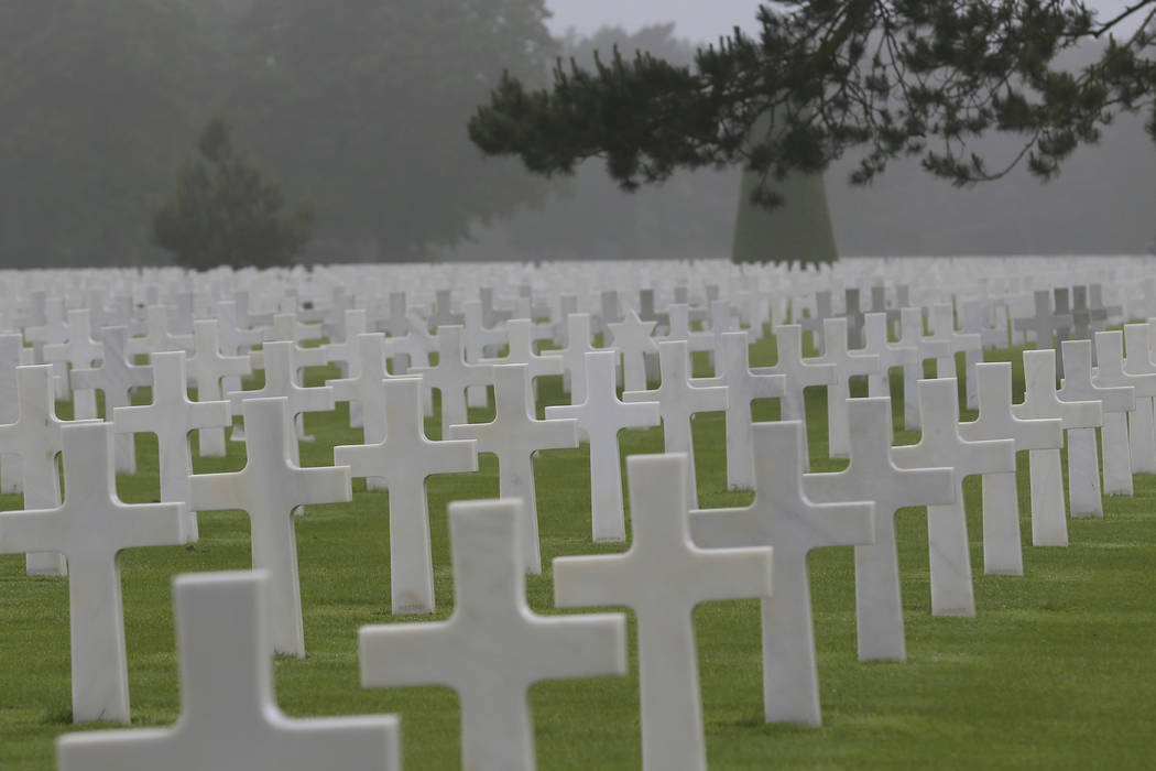 Headstones at the Colleville American military cemetery, in Colleville sur Mer, western France ...