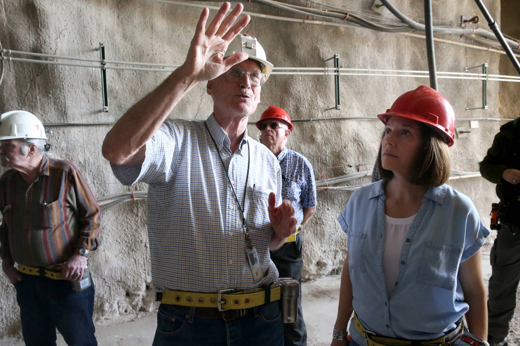 U.S. Sen. Catherine Cortez Masto, D-Nev., gets a tour of Yucca Mountain 90 miles northwest of L ...