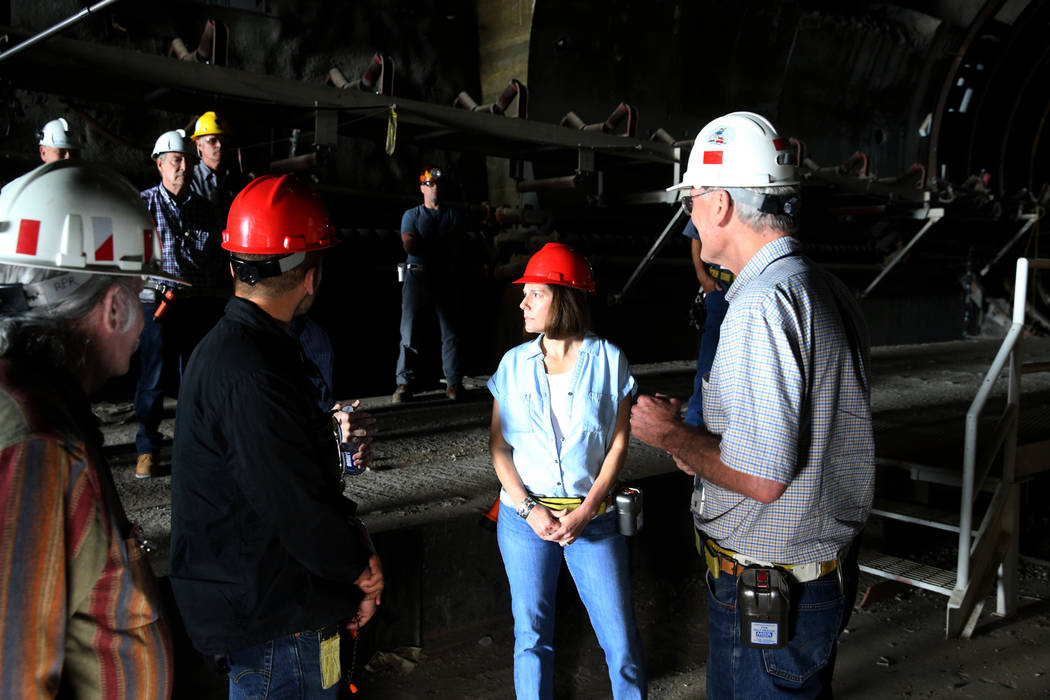 U.S. Sen. Catherine Cortez Masto, D-Nev., gets a tour of Yucca Mountain 90 miles northwest of L ...