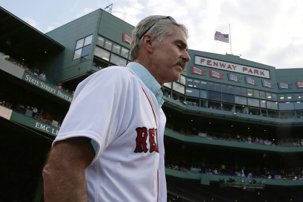 Former Boston Red Sox first baseman Bill Buckner is introduced prior to a baseball game against ...