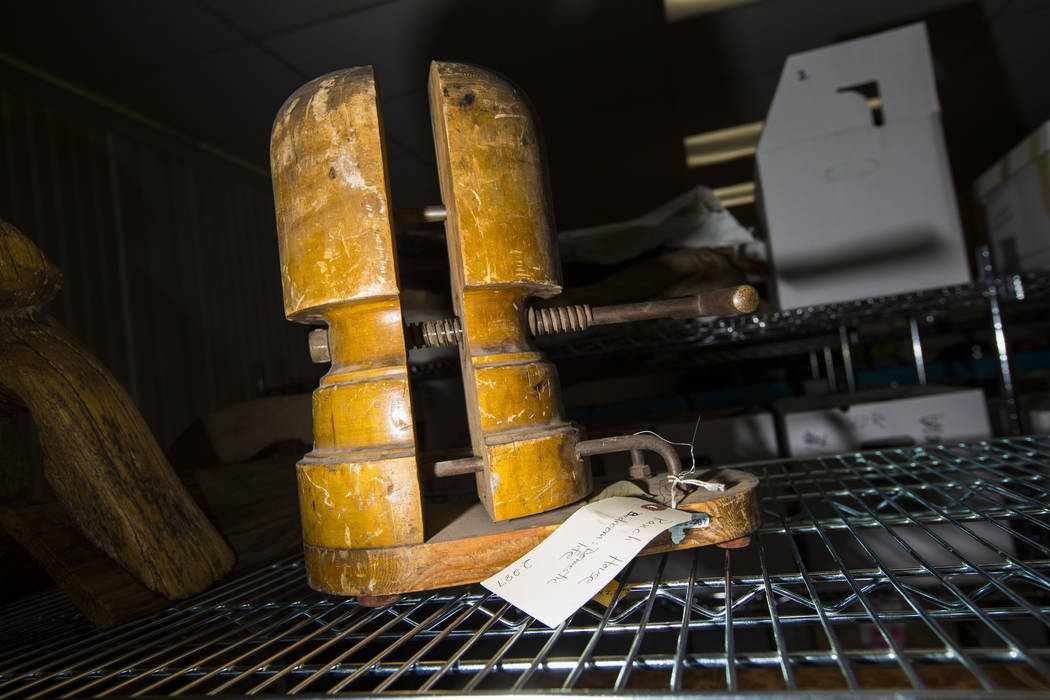 A hat making apparatus, from Walking Box Ranch in Searchlight, is seen at UNLV's Paradise campu ...