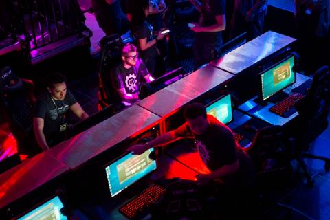 Final touches are made at Esports Arena Las Vegas hours before the grand opening at the Luxor i ...