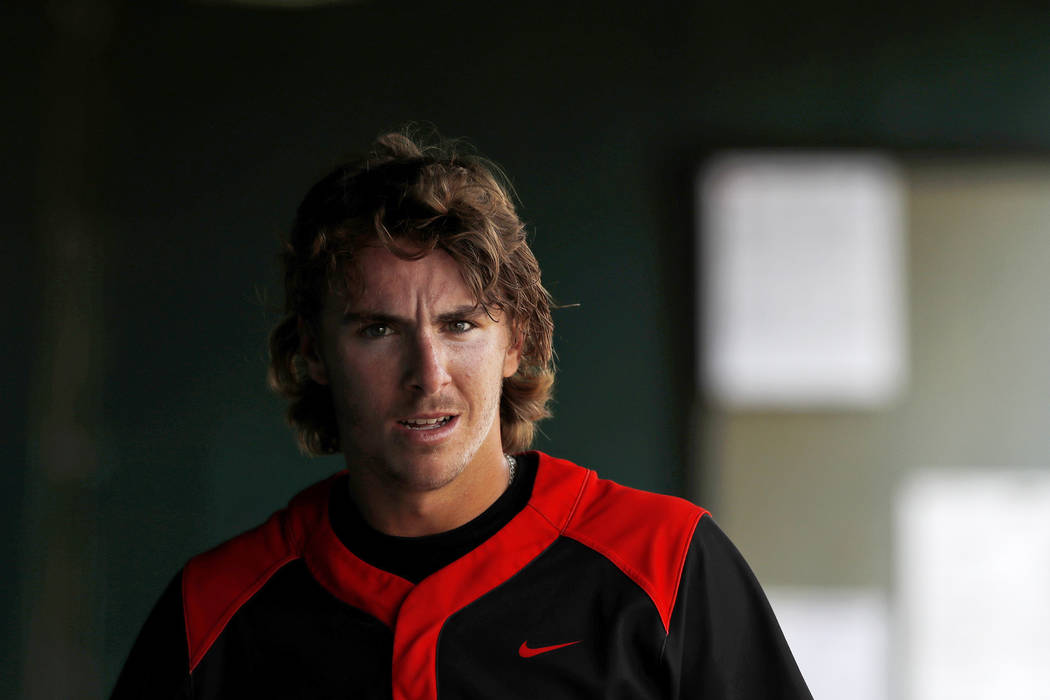 UNLV's Bryson Stott (10) looks on during an UNLV at University of Houston NCAA college baseball ...