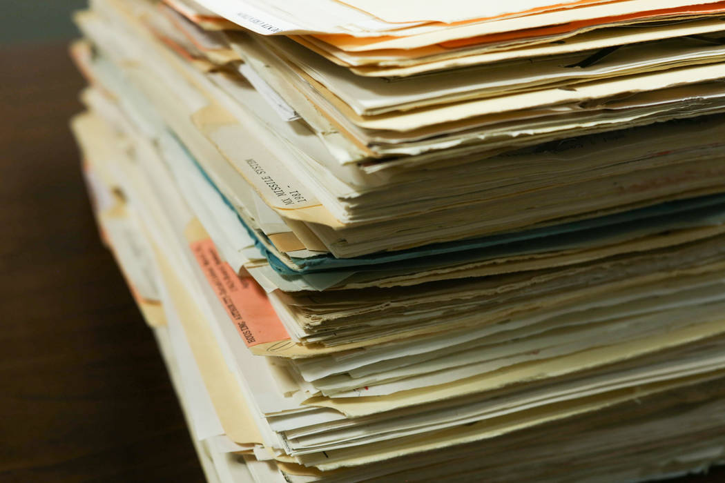 File cabinets full of public records are seen at the Clark County Government Center in Las Vega ...