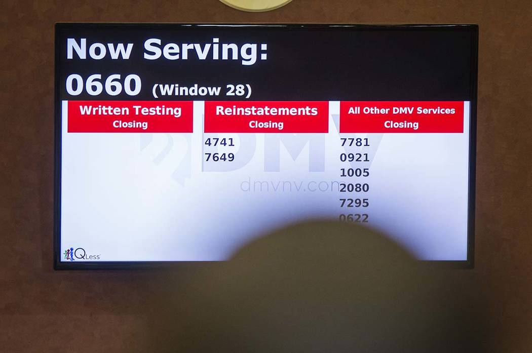 A service monitor at Nevada Department of Motor Vehicles at the Henderson office,1399 American ...