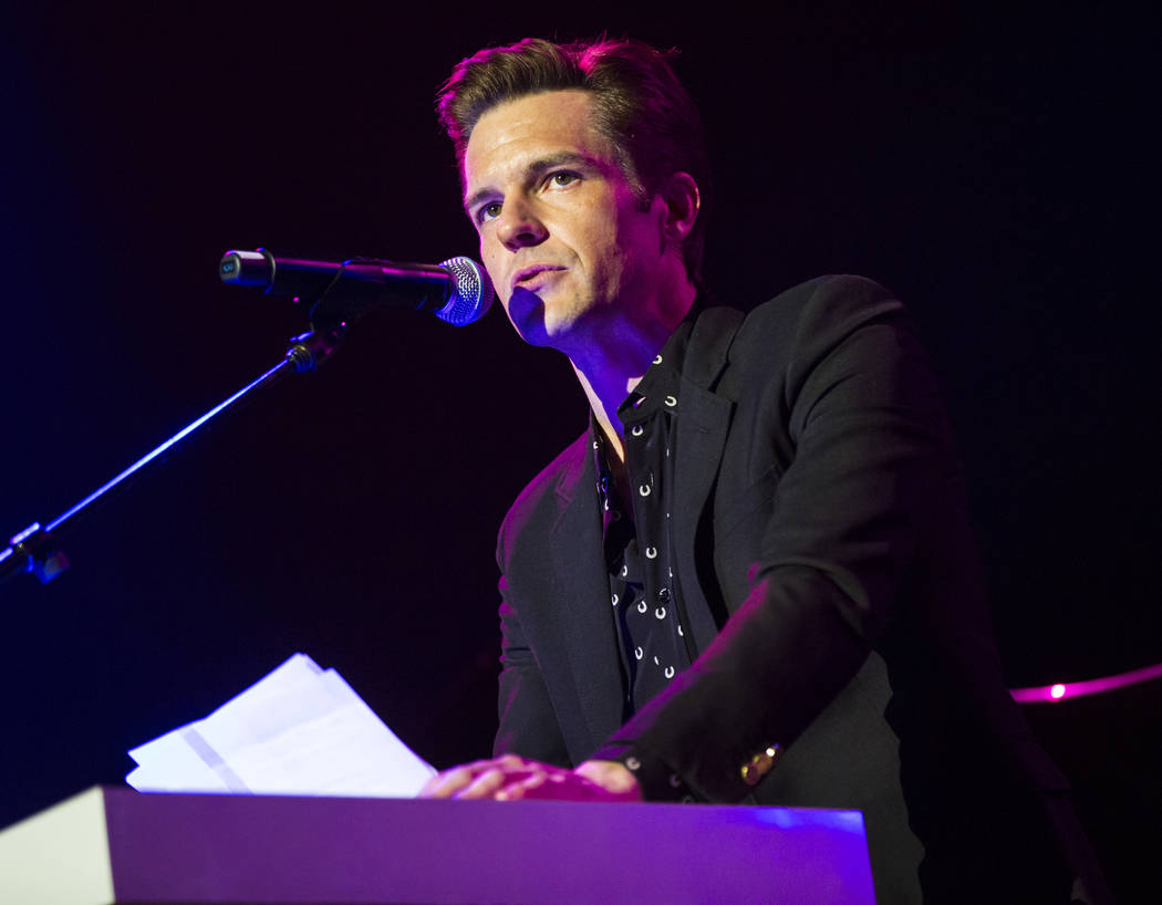 Brandon Flowers of The Killers speaks before performing inside The Joint during the first day o ...