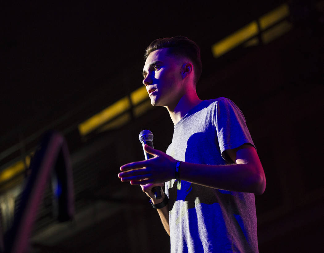 Parkland survivor David Hogg speaks inside The Joint during the first day of the Emerge Impact ...