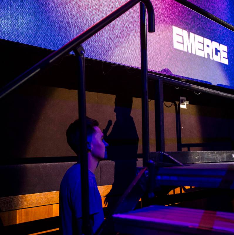 David Hogg, left, watches Emma Gonzalez speak inside The Joint during the first day of the Emer ...