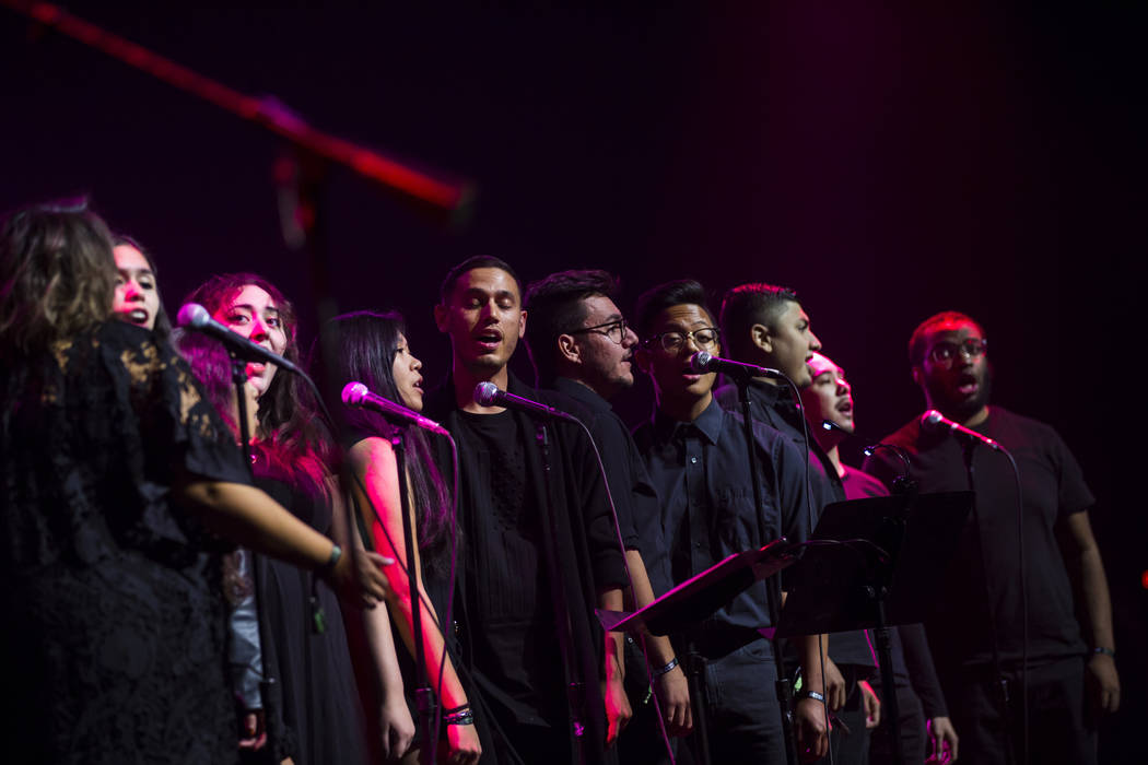 Members of the UNLV choir perform with Brandon Flowers, not pictured, inside The Joint during t ...
