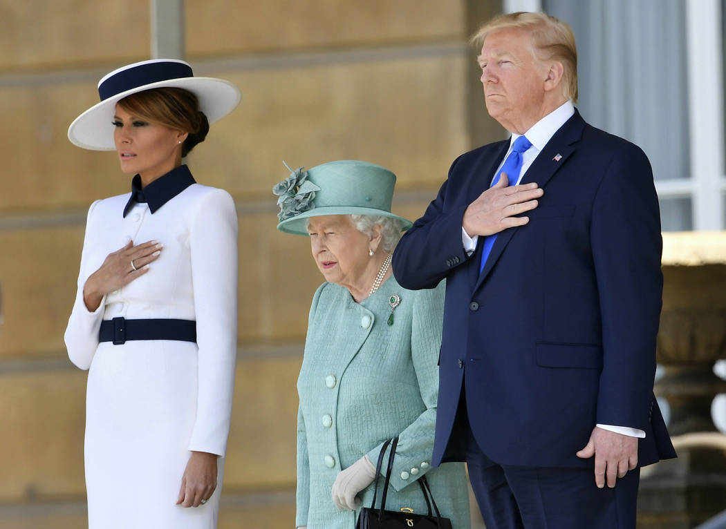 US President Donald Trump and first lady Melania Trump attend a welcome ceremony with Britain's ...