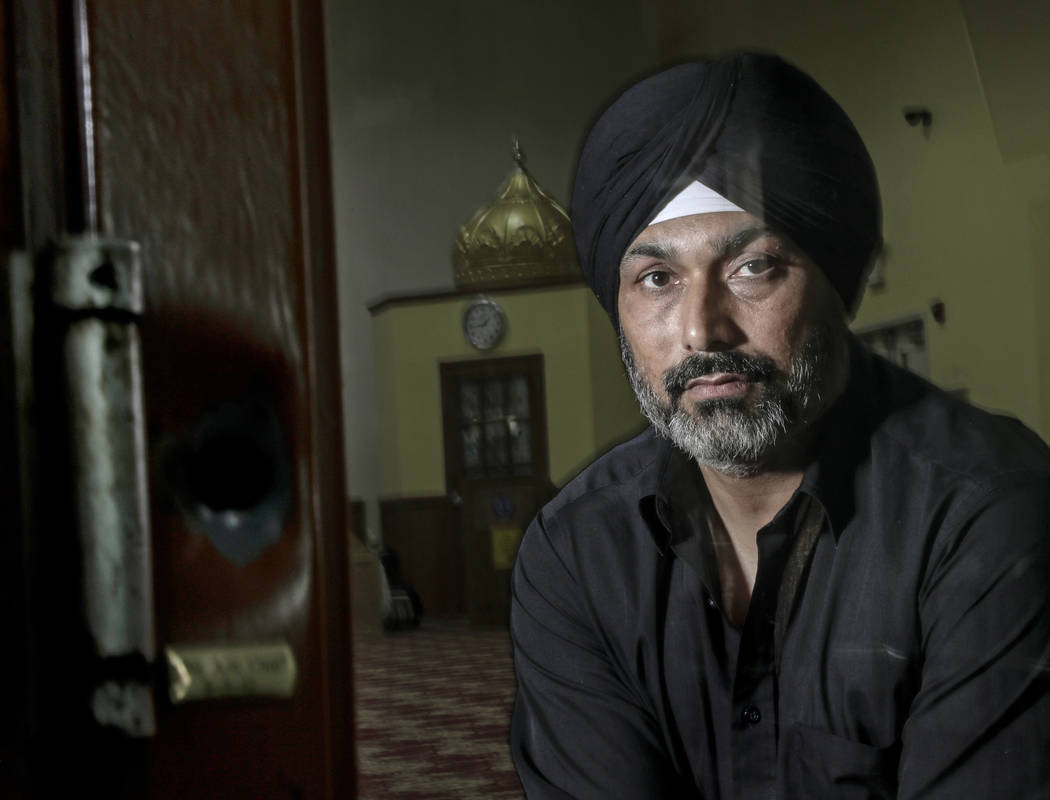 In this Saturday, June 1, 2019 photo, Pardeep Singh Kaleka poses for a portrait in the Sikh Tem ...