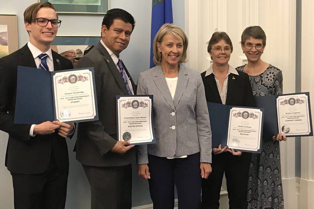 Councilman Isaac Barron, second from left, pictured with others who were awarded the Jean Ford ...