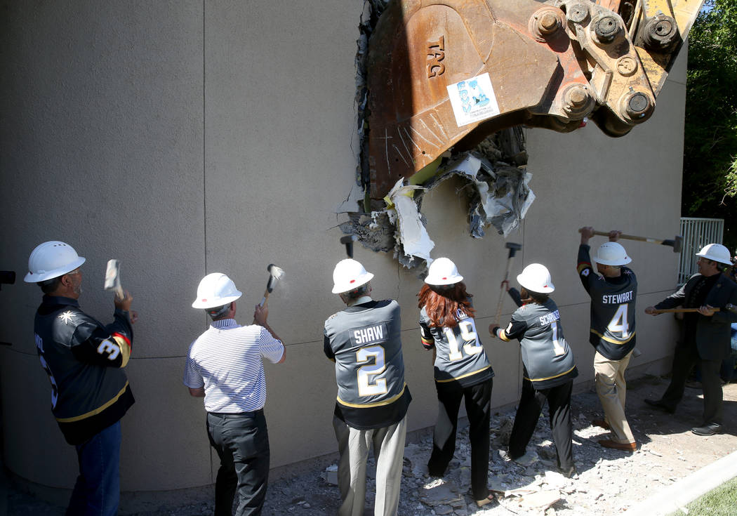 Henderson City Council members and Vegas Golden Knights officials take part in a ceremonial dem ...